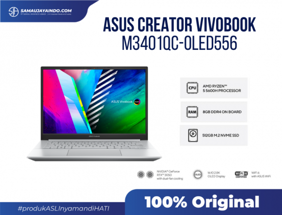 ASUS Creator VivoBook M3401QC-OLED556 - PRO SERIES AMD Ryzen R5-5600H / NVDIA GeForce RTX 3050 with 4GB DDR6 VRAM / 512G PCIE / 8GB DDR4 / COOL SILVER / 14