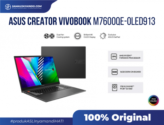 ASUS Creator VivoBook M7600QE-OLED913 - PRO X SERIES AMD Ryzen R9-5900HX / NVDIA GeForce RTX 3050Ti with 4GB DDR6 VRAM / 1TB PCIE / 16GB DDR4 / 16