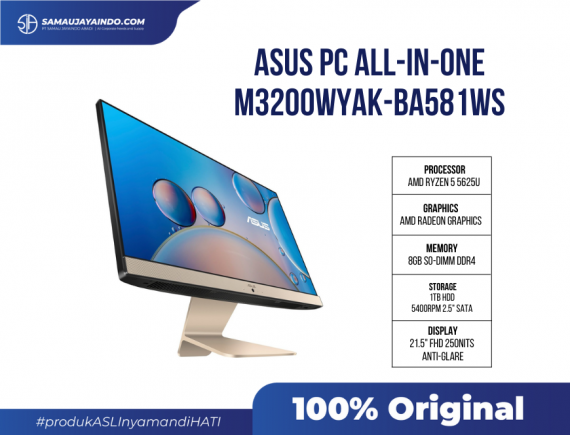 Asus AIO M3200WYAK-BA581WS - AMD R5-5625U/ 8GB/ 1TB/ 21.5”/ Win 11 Home/ OHS/ 2Y / No DVD/ Black