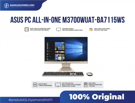 Asus AIO M3700WUAT-BA7115WS - AMD R7-5700U/ 16GB/ 1TB + 512GB SSD/ 27” Touch/ Win 11 Home/ OHS/ 2Y / No DVD/ Black