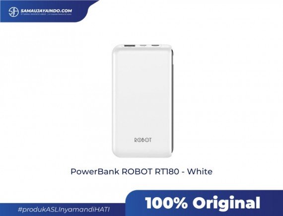 ROBOT - PowerBank 10000mAh RT180 Dual Input Port Type C & Micro USB - Garansi Resmi 1 Tahun White