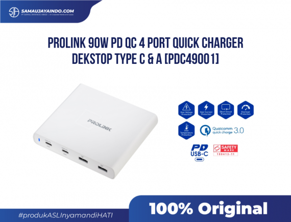 PROLINK 90W PD QC 4 Port Quick Charger Dekstop Type C & A PDC49001