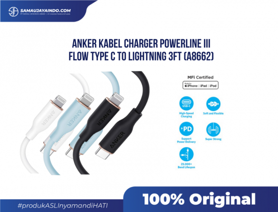 ANKER - Kabel Charger Powerline III Flow Type C to Lightning 3FT (A8662)