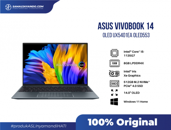 Asus Zenbook 14 OLED UX5401EA OLED553 Intel Core i5-1135G7 / Iris Xe / 8GB LPDDR4X / 512GB SSD / Pine Grey / Win11Home 
