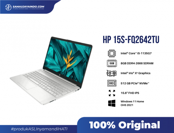 HP 15s-FQ2642TU, Intel Core i5-1135G7, 8GB DDR4-2666 SDRAM (2x4GB), 512GB PCIe NVMe M.2 SSD, 15.6