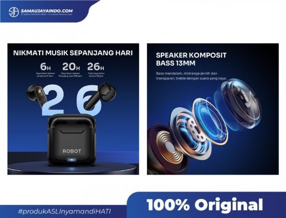 Robot TWS Wireless Earphone Airbuds RT01 Semi In-Ear ENC TWS Bluetooth