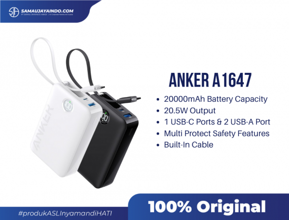 Anker Powerbank 20.000 mAh (22,5W Built-In USB-C Cable) – A1647